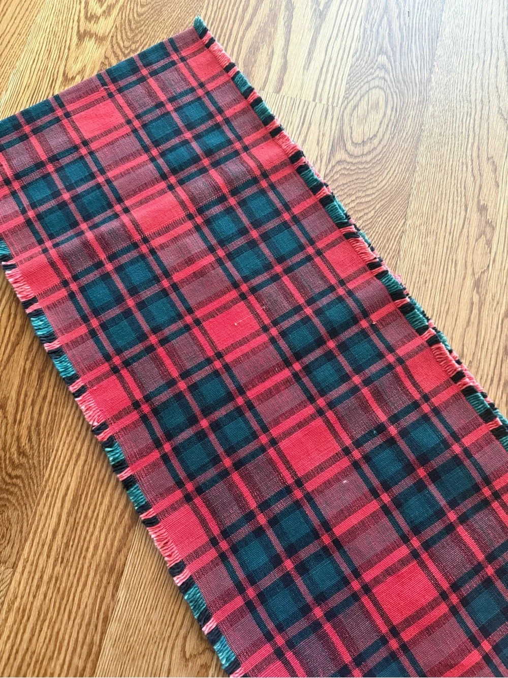 Vintage Plaid Red and Green Fringe Scarf
